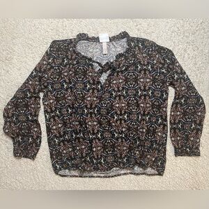 Knox Rose Boho Peasant Blouse Roll-up Button Long Sleeve Size Medium Front Tie
